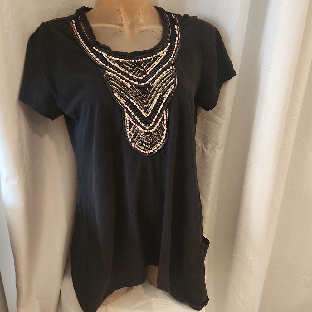Style & Co. Black Top with Gold Embellishments- As Is